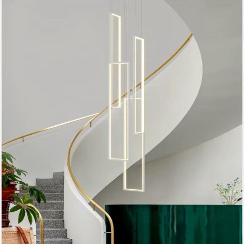 Modern Large Vertical Rectangle Chandelier For Staircase