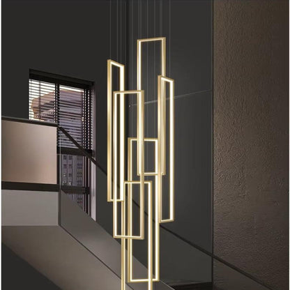 Modern Large Vertical Rectangle Chandelier For Staircase