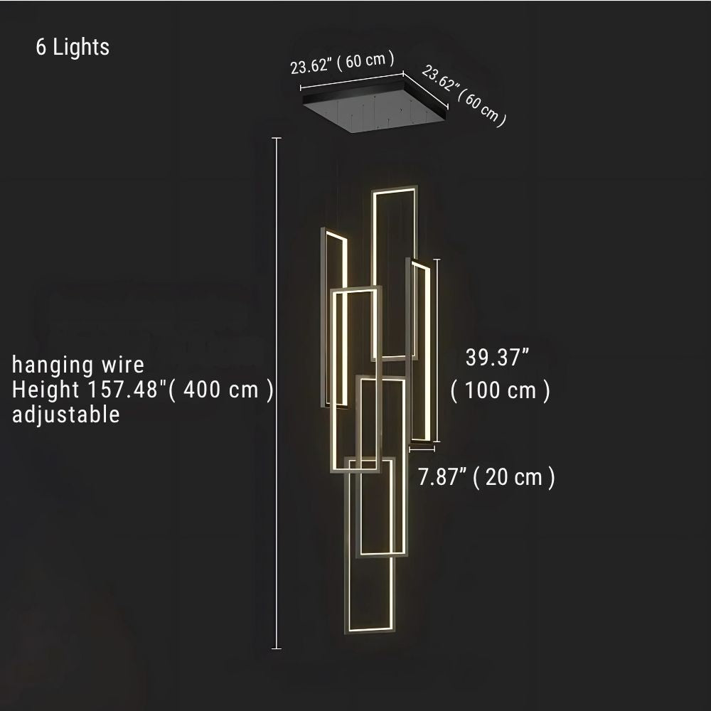 Modern Large Vertical Rectangle Chandelier For Staircase
