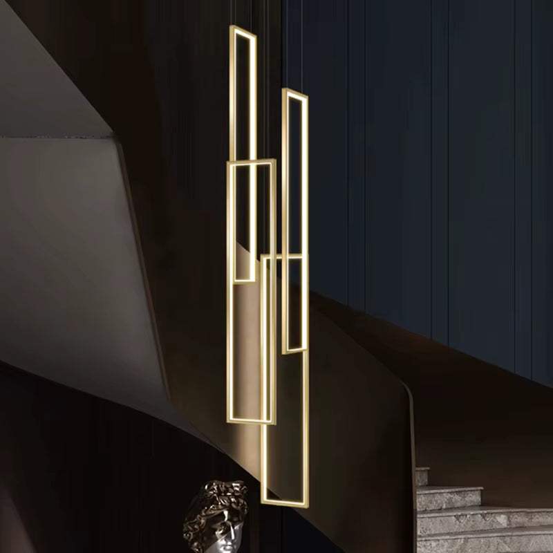 Modern Large Vertical Rectangle Chandelier For Staircase