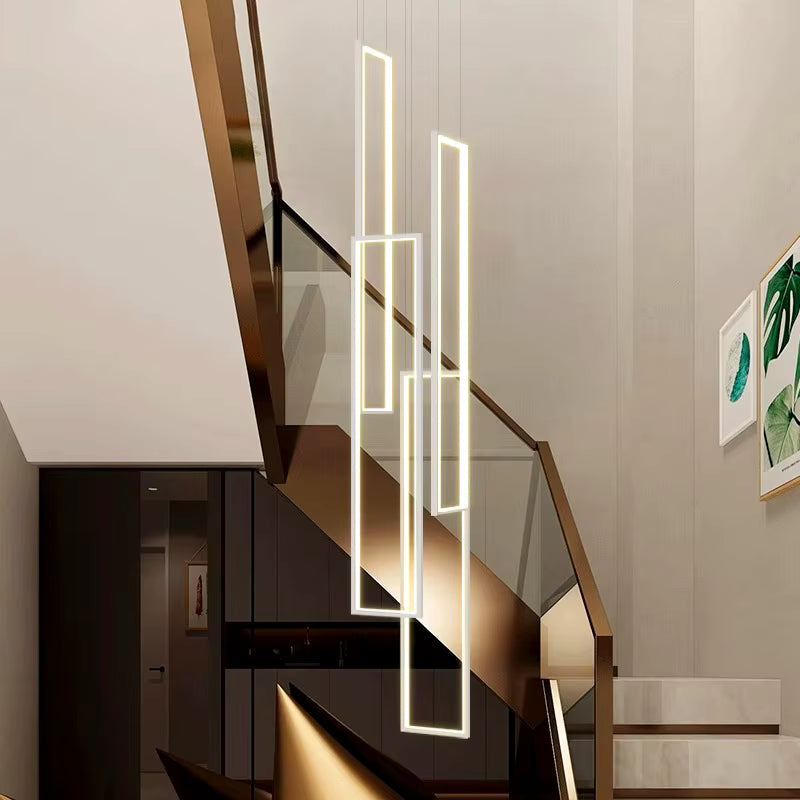 Modern Large Vertical Rectangle Chandelier For Staircase