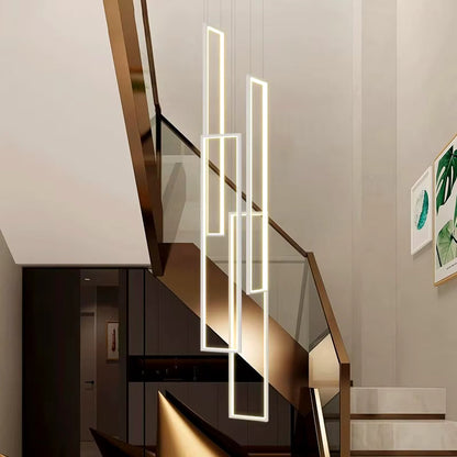 Modern Large Vertical Rectangle Chandelier For Staircase