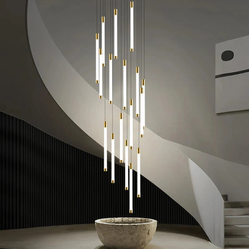 Atia Modern Long Chandelier For Staircase Black/Gold/Silver