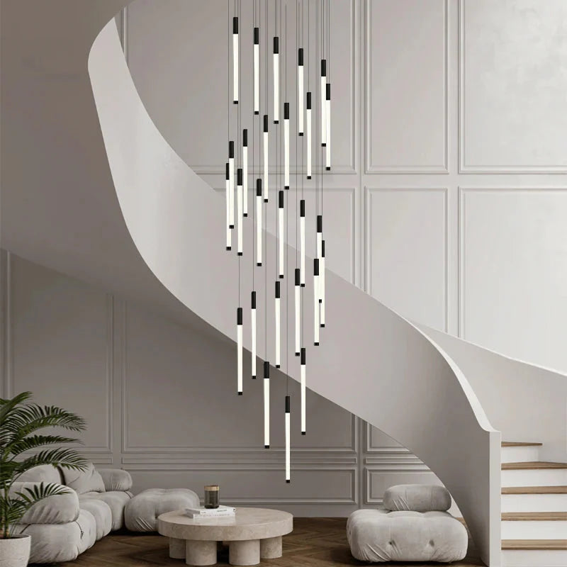 Atia Modern Long Chandelier For Staircase Black/Gold/Silver