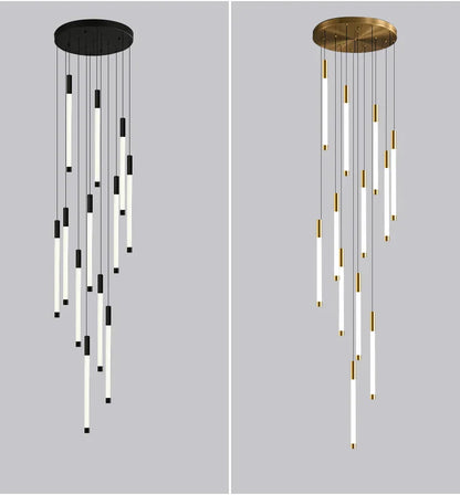 Atia Modern Long Chandelier For Staircase Black/Gold/Silver
