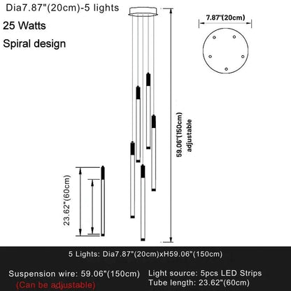 Atia Modern Long Chandelier For Staircase Black/Gold/Silver
