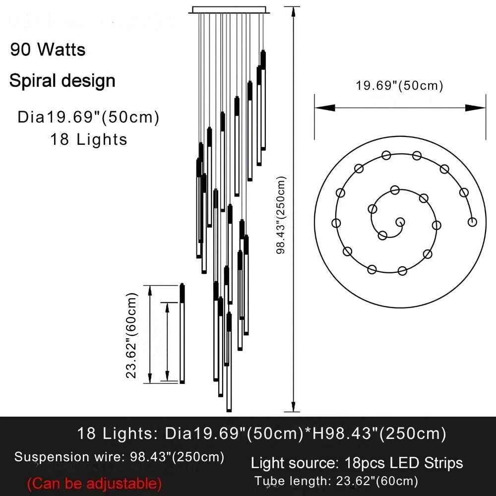 Atia Modern Long Chandelier For Staircase Black/Gold/Silver