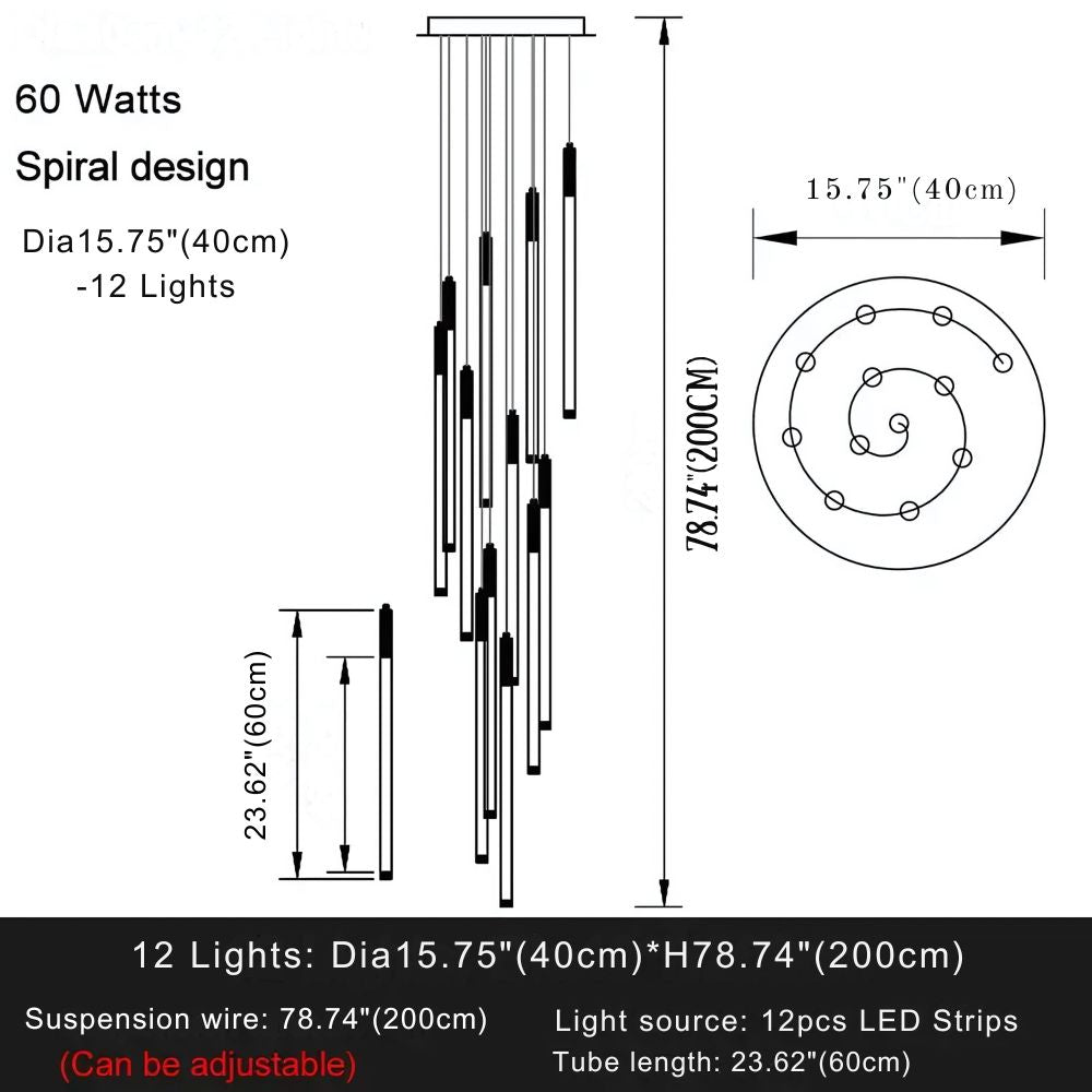 Atia Modern Long Chandelier For Staircase Black/Gold/Silver