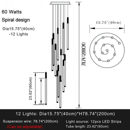 Atia Modern Long Chandelier For Staircase Black/Gold/Silver