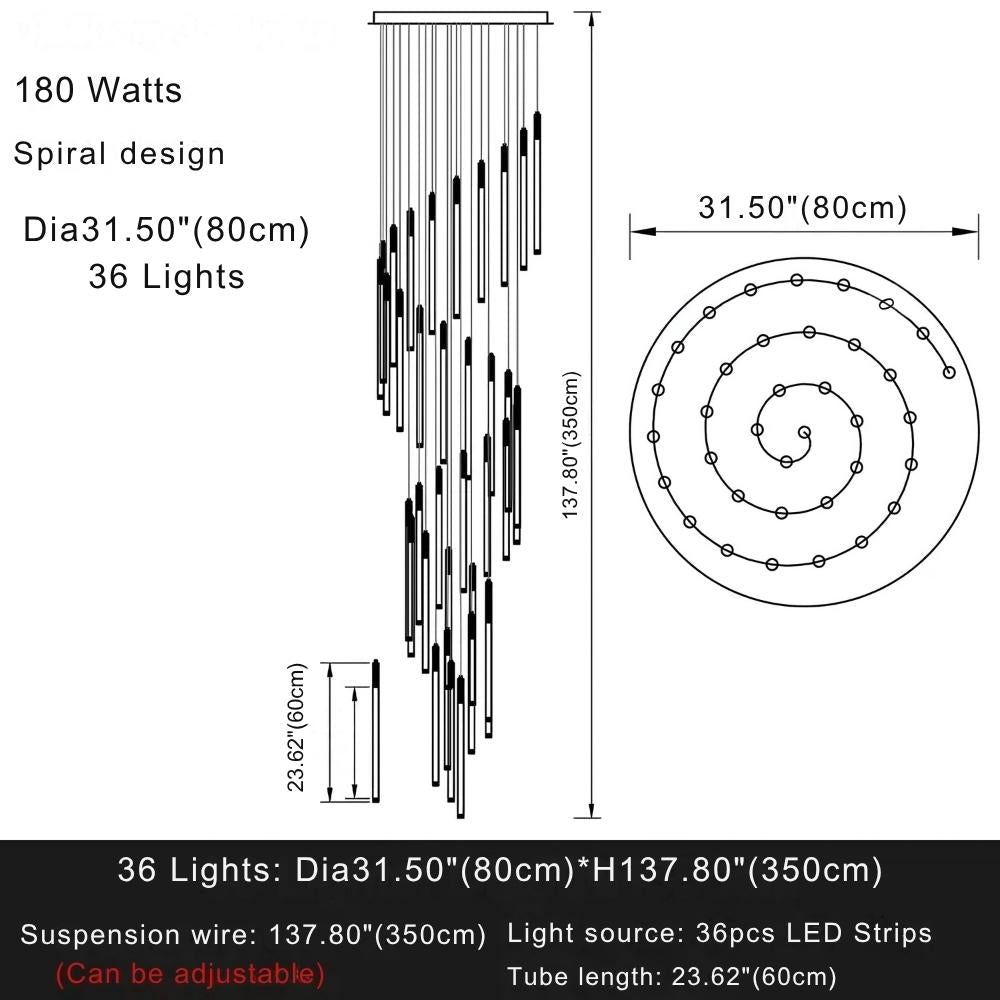 Atia Modern Long Chandelier For Staircase Black/Gold/Silver