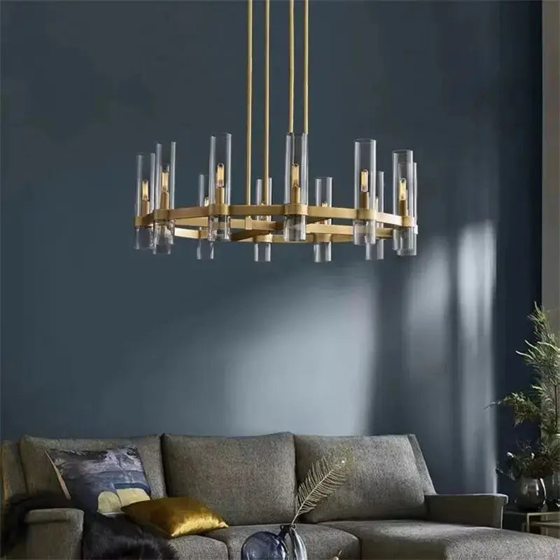 American Modern Metal Chandelier Gold & Black & Chrome