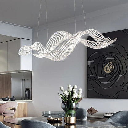 Modern Wave Crystal Chandelier Over Dining Table