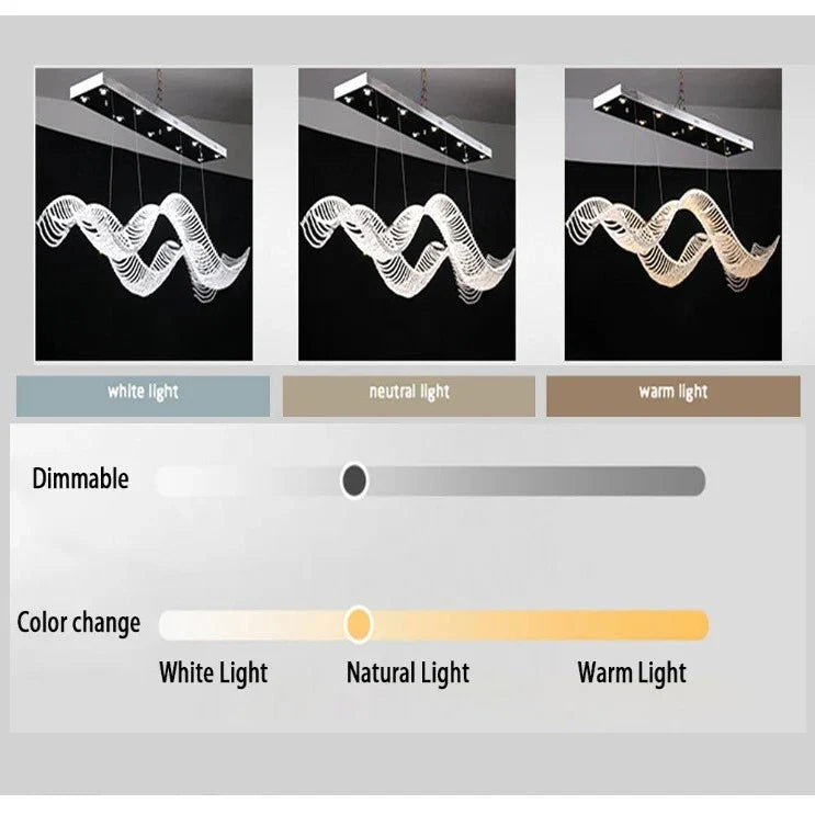 Modern Wave Crystal Chandelier Over Dining Table