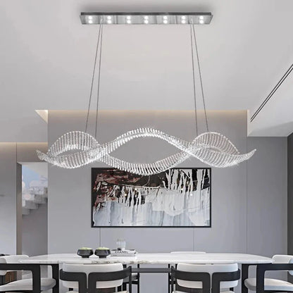 Modern Wave Crystal Chandelier Over Dining Table