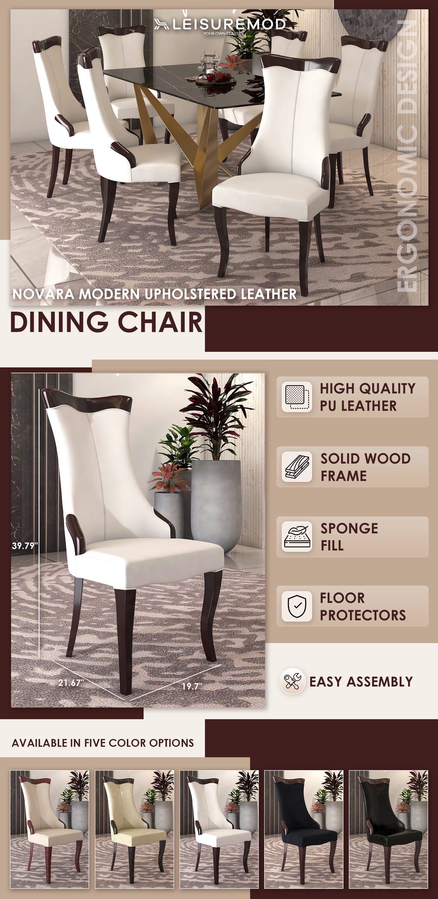 Novara Collection Modern Wooden Dining Chair in Light Cream