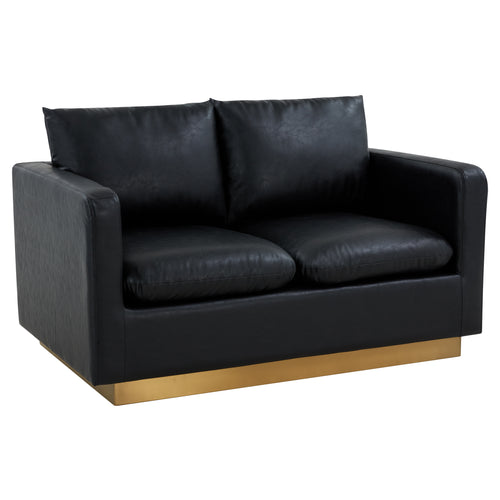 Elvira  Mid-Century Leather Loveseat - Gold Frame