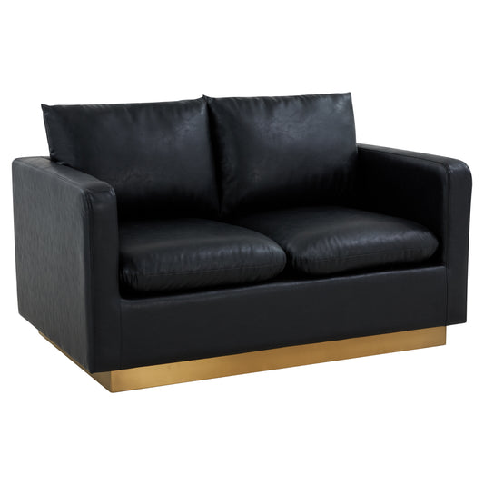 Elvira  Mid-Century Leather Loveseat - Gold Frame