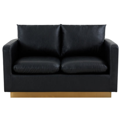 Elvira  Mid-Century Leather Loveseat - Gold Frame