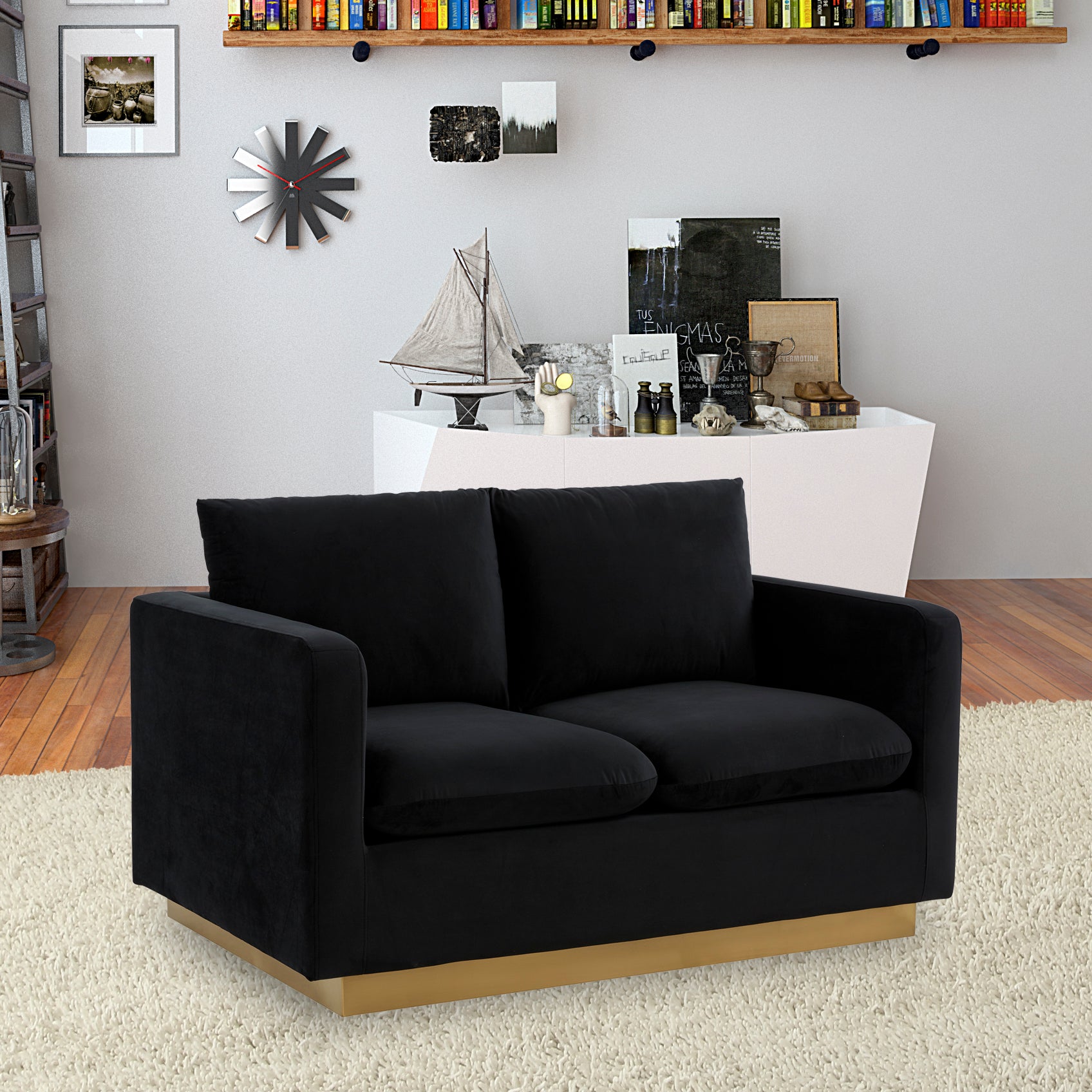 Elvira Mid-Century Velvet Loveseat - Gold Frame