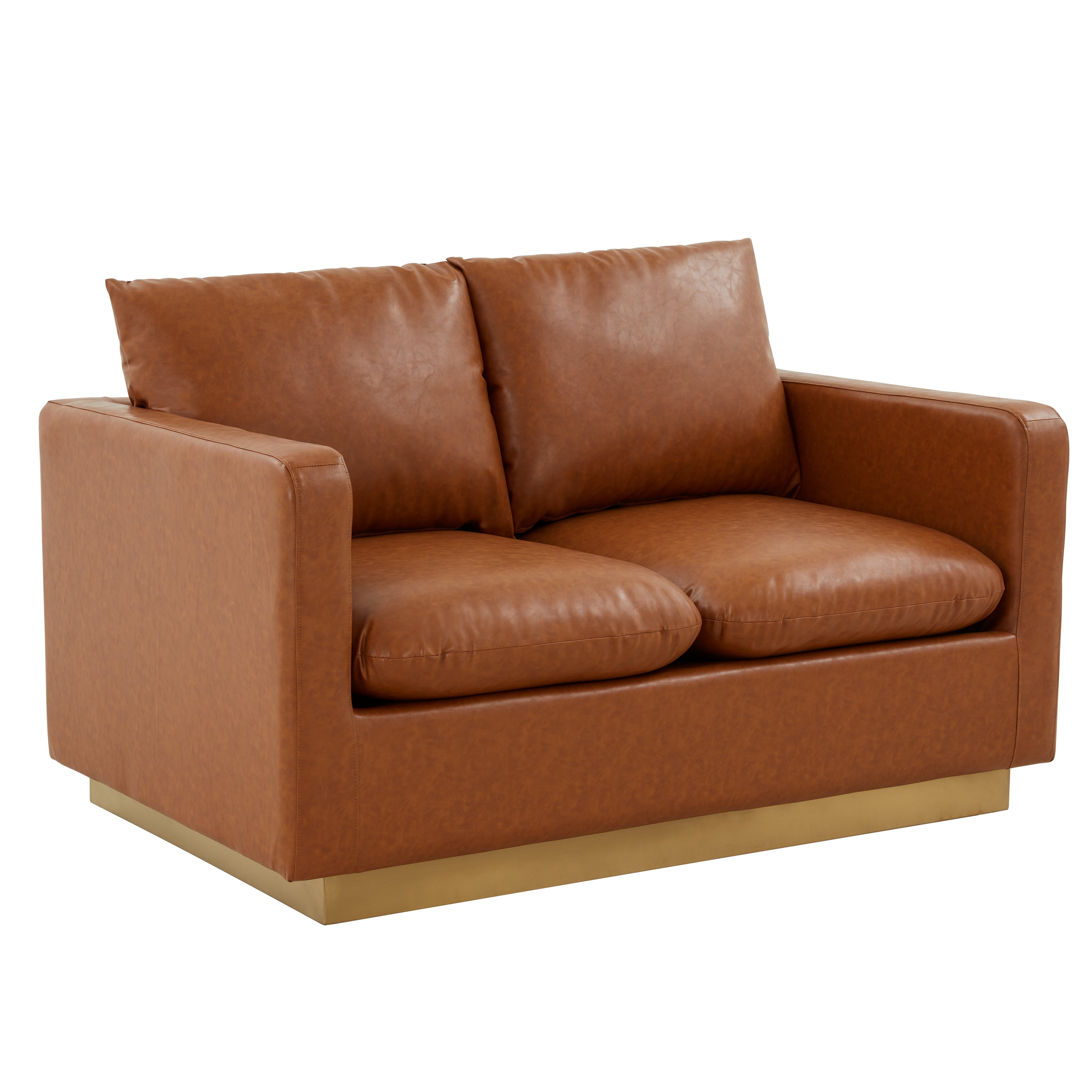 Elvira  Mid-Century Leather Loveseat - Gold Frame