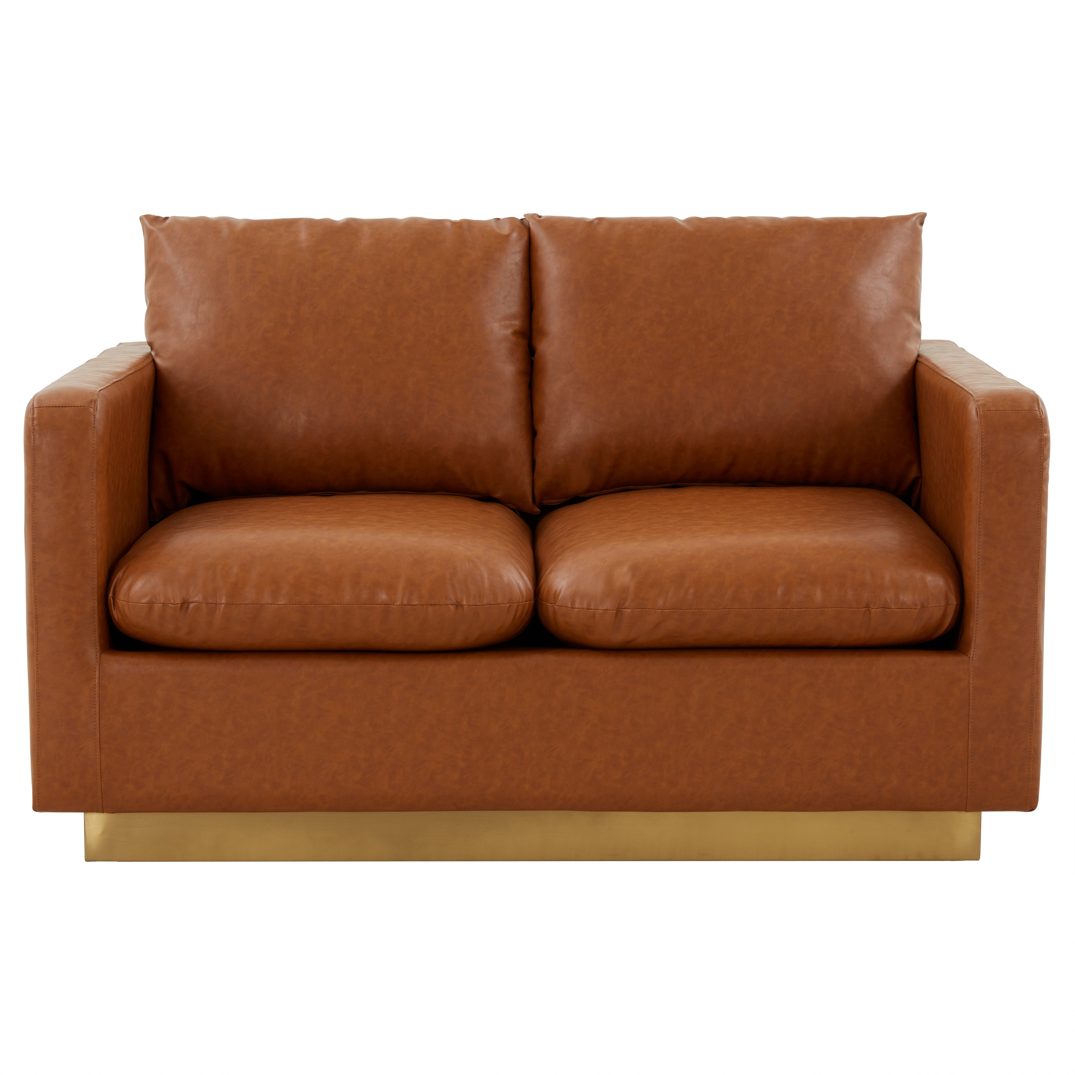 Elvira  Mid-Century Leather Loveseat - Gold Frame