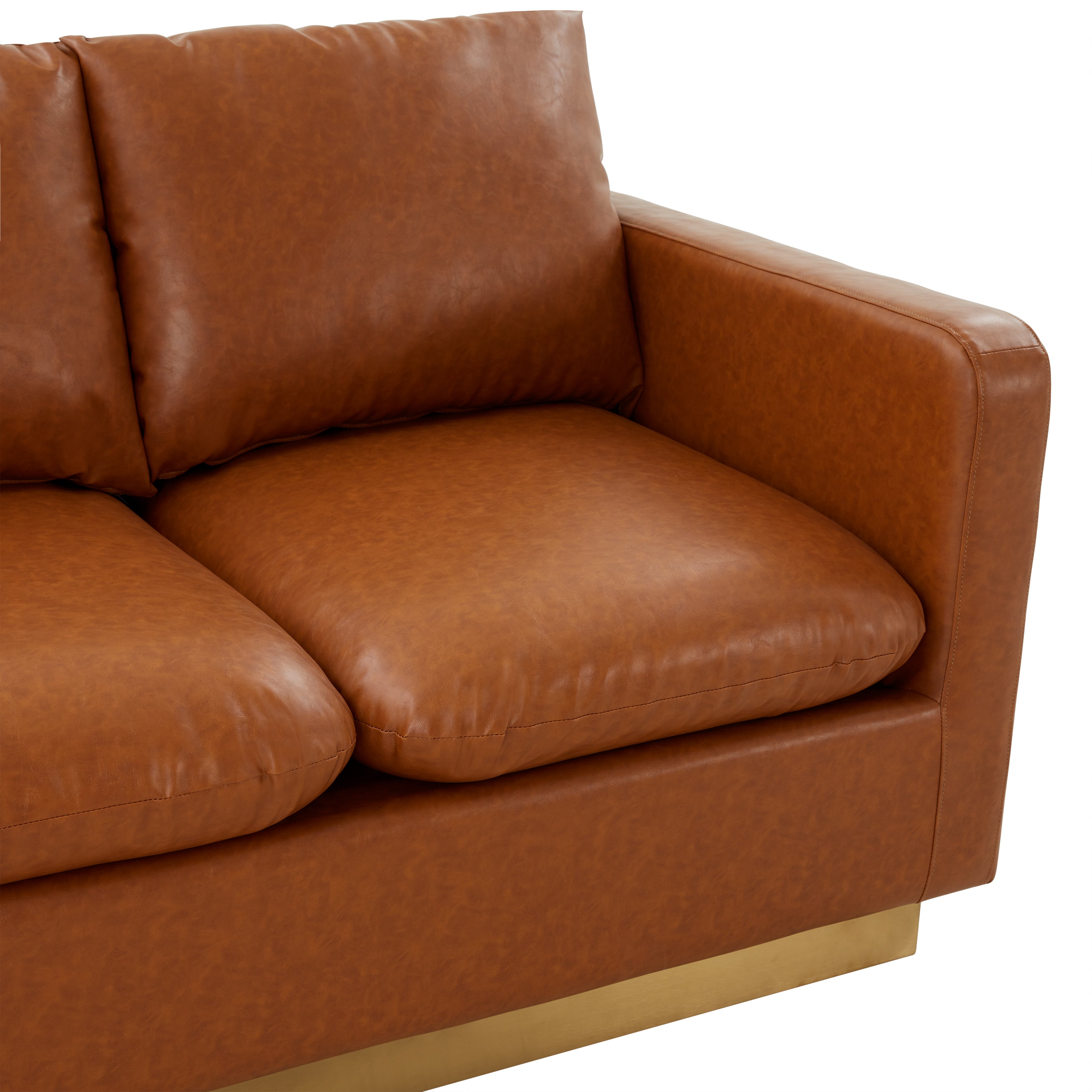 Elvira  Mid-Century Leather Loveseat - Gold Frame