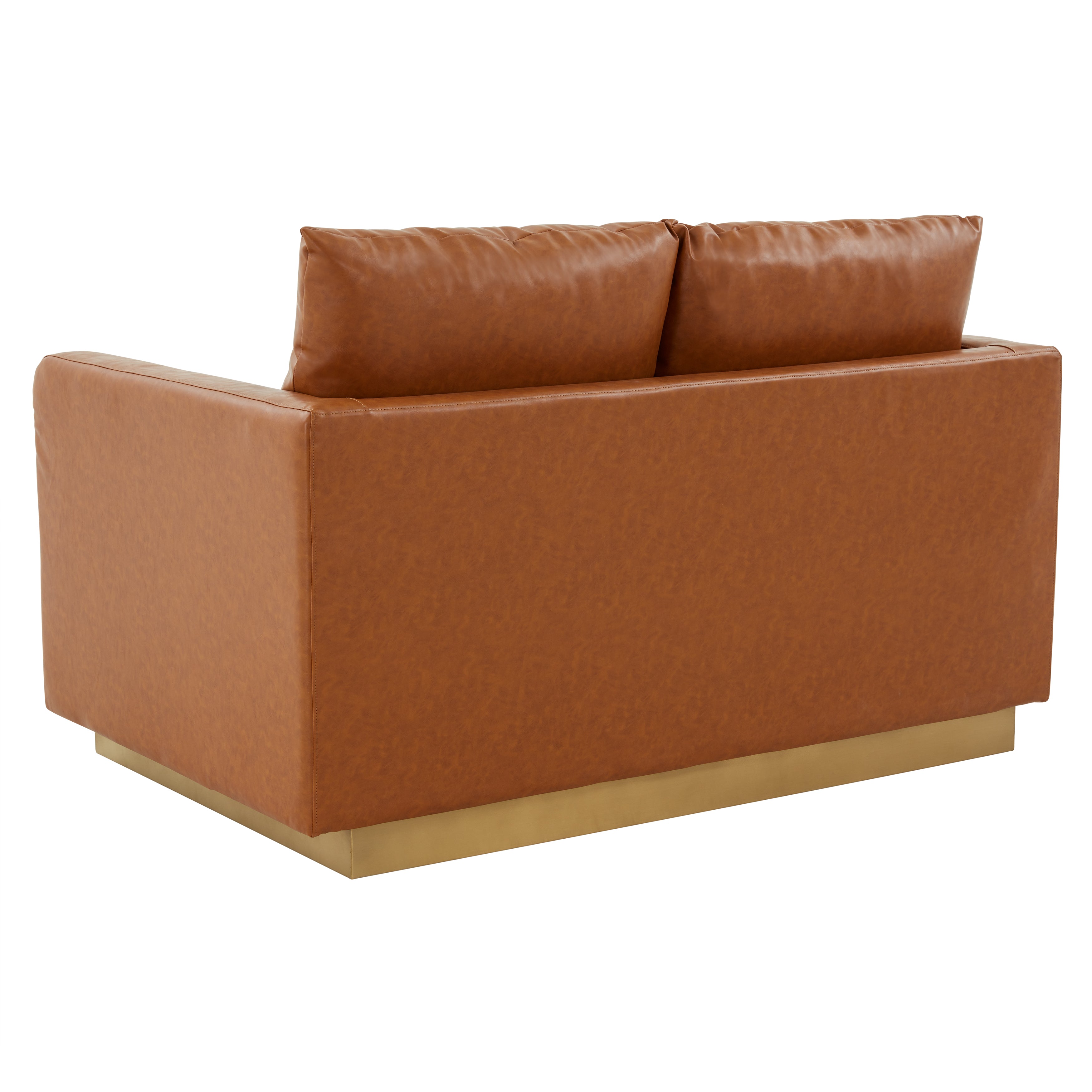 Elvira  Mid-Century Leather Loveseat - Gold Frame