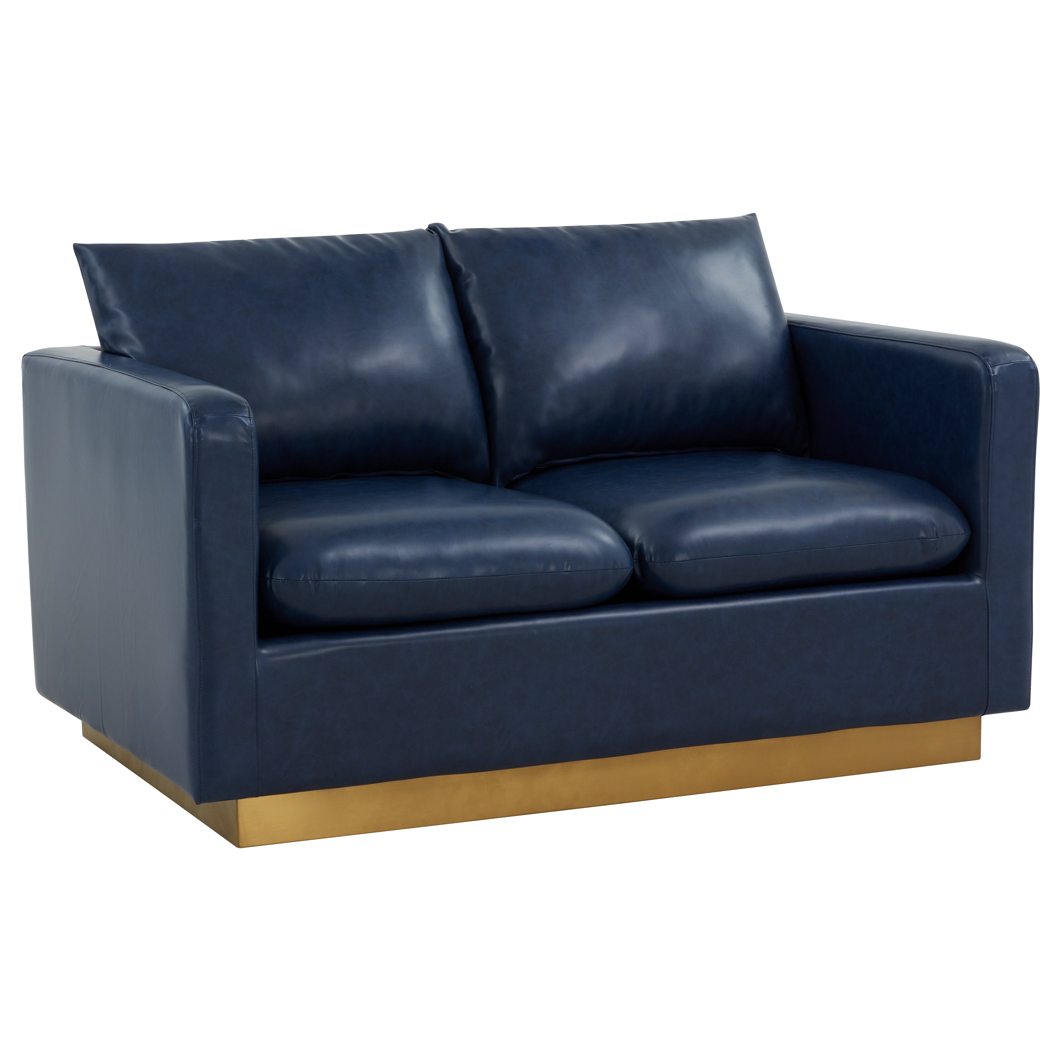 Elvira  Mid-Century Leather Loveseat - Gold Frame