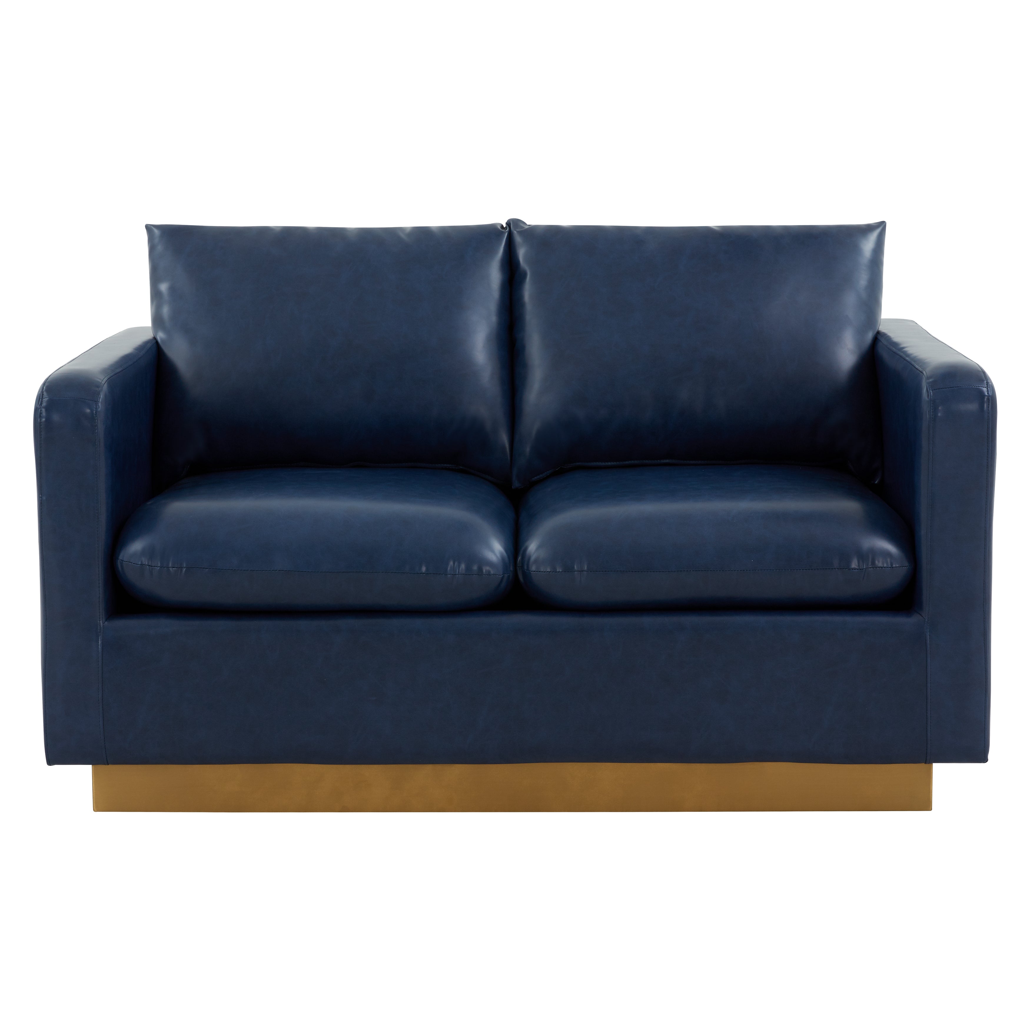 Elvira  Mid-Century Leather Loveseat - Gold Frame