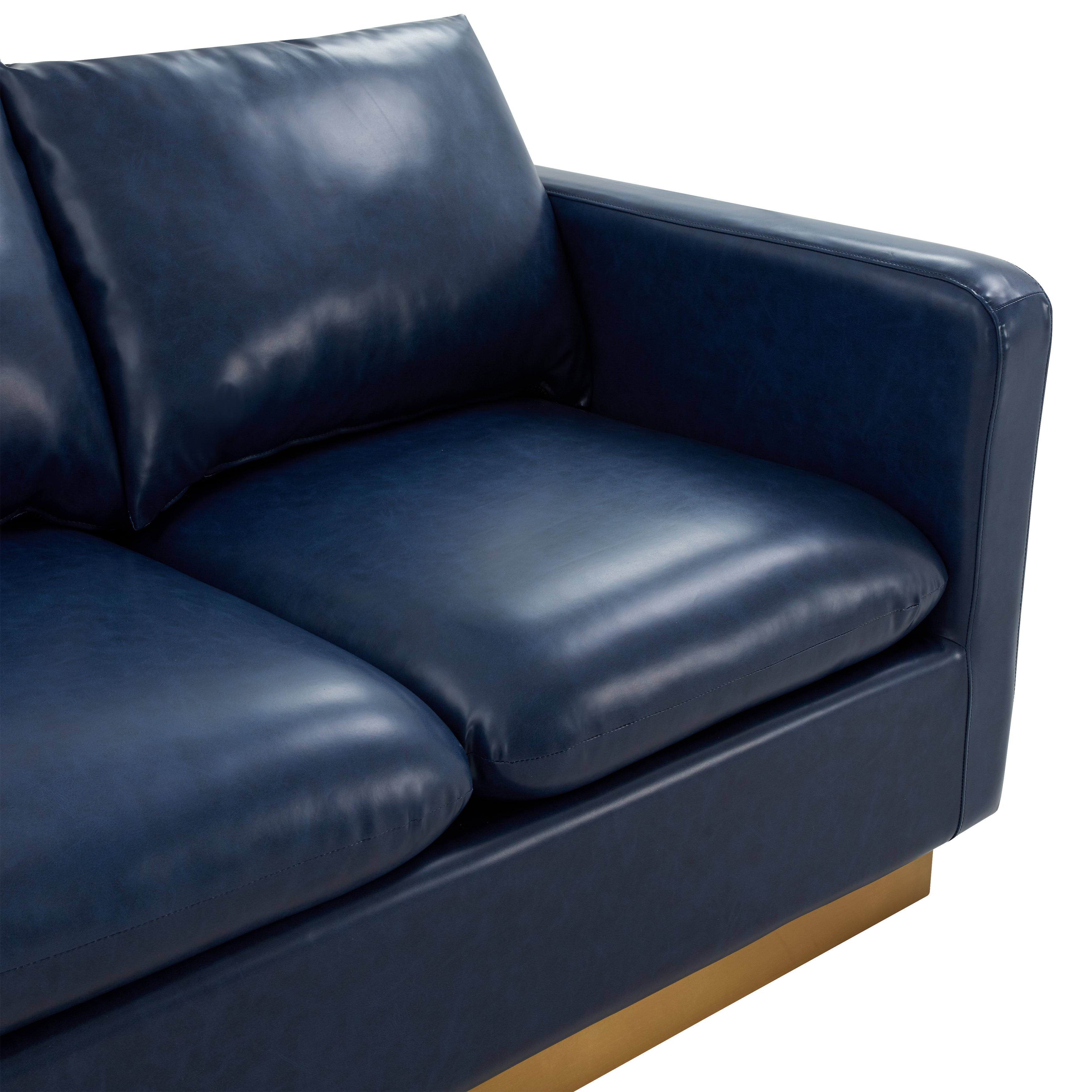 Elvira  Mid-Century Leather Loveseat - Gold Frame