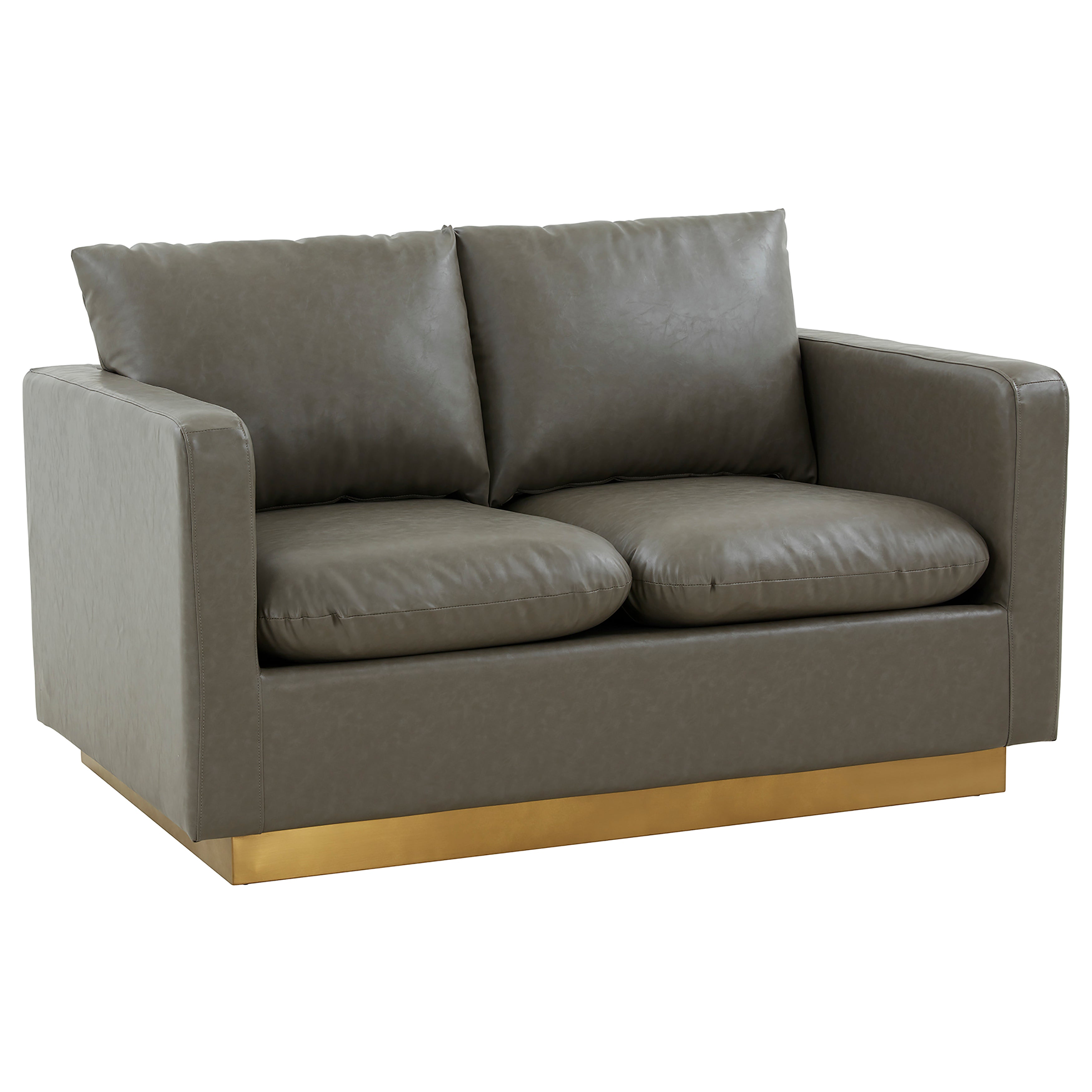 Elvira  Mid-Century Leather Loveseat - Gold Frame