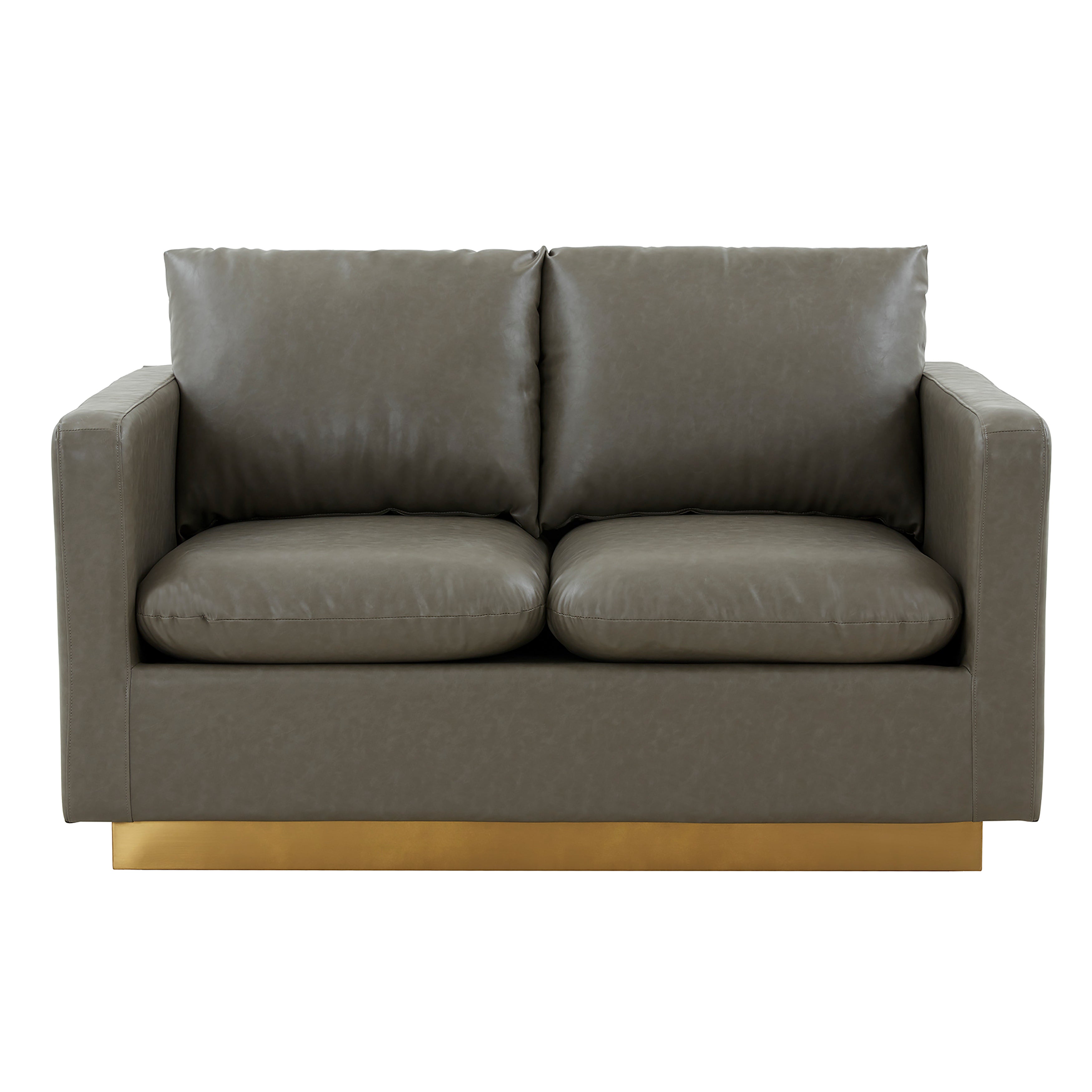 Elvira  Mid-Century Leather Loveseat - Gold Frame