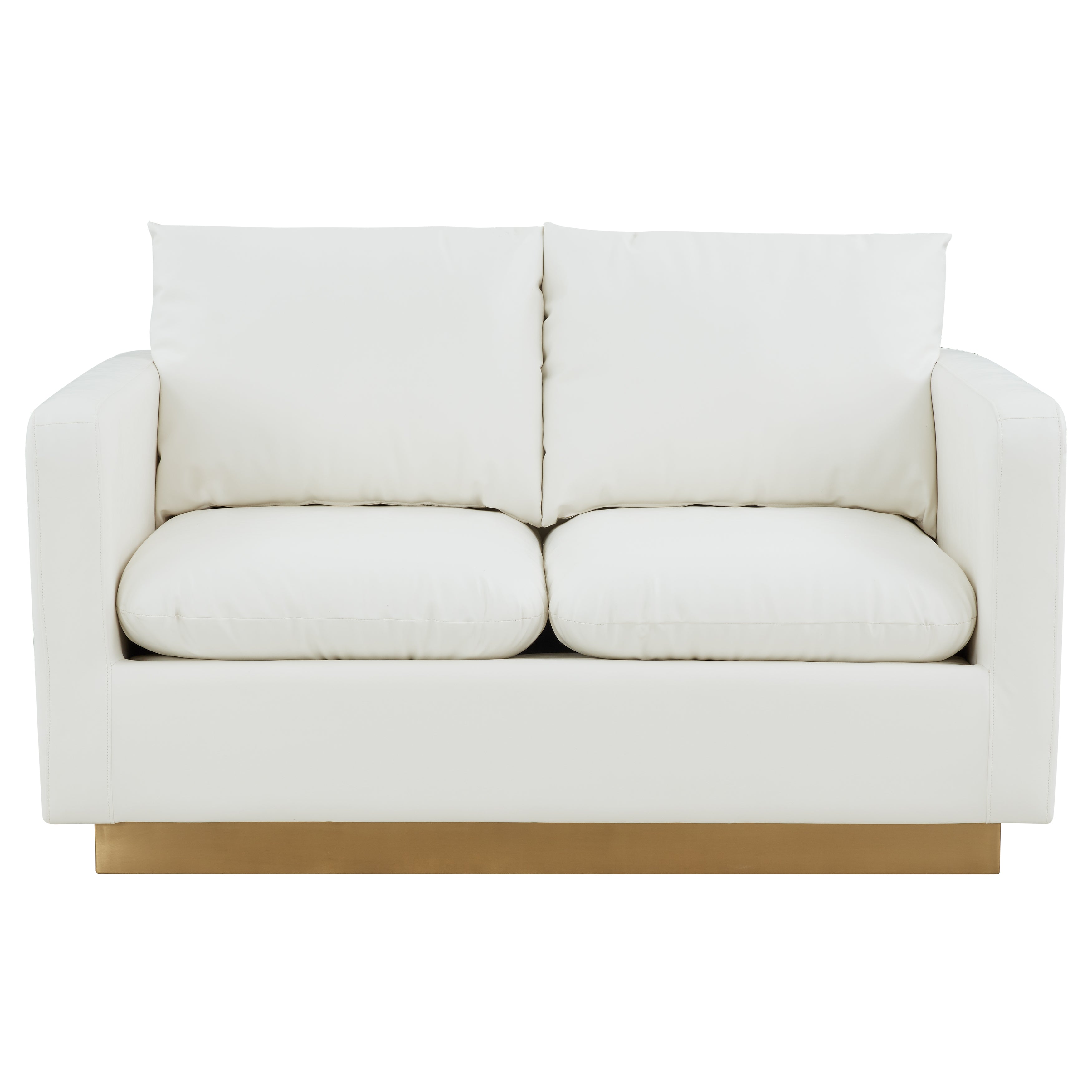 Elvira  Mid-Century Leather Loveseat - Gold Frame