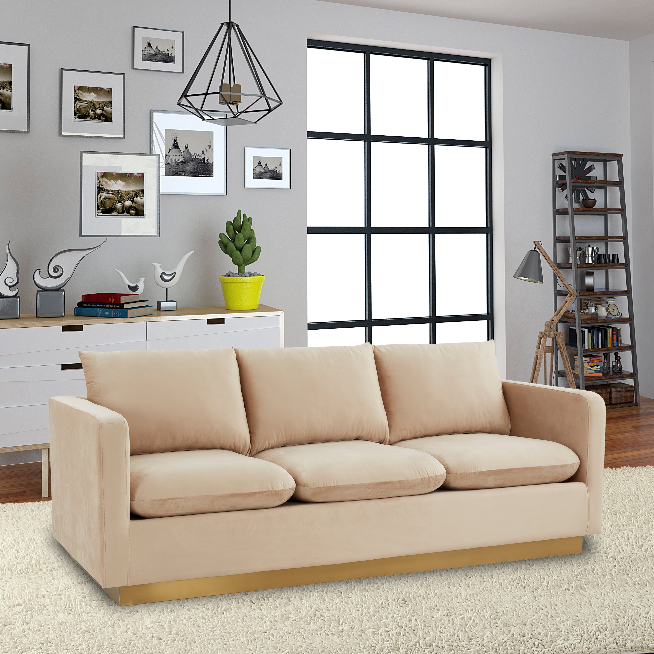 Elvira Mid-Century Velvet Sofa - Gold Frame