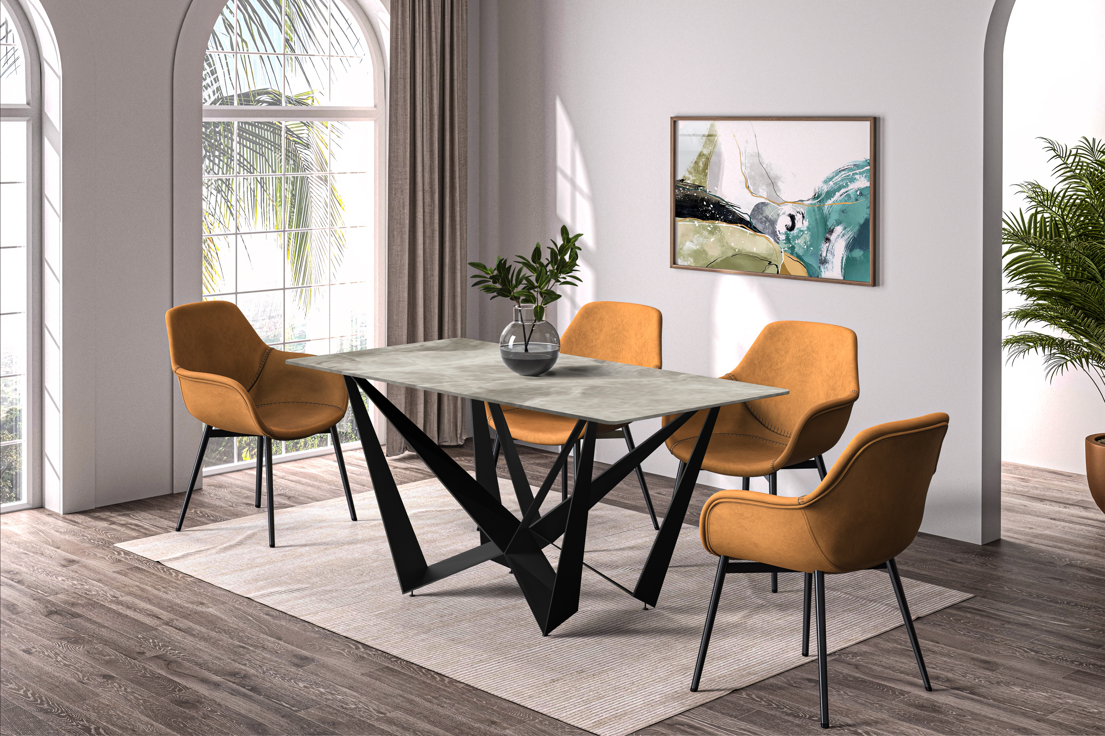 Nuvor Series Modern Dining Table Black Base, With 55 Black Glass Top