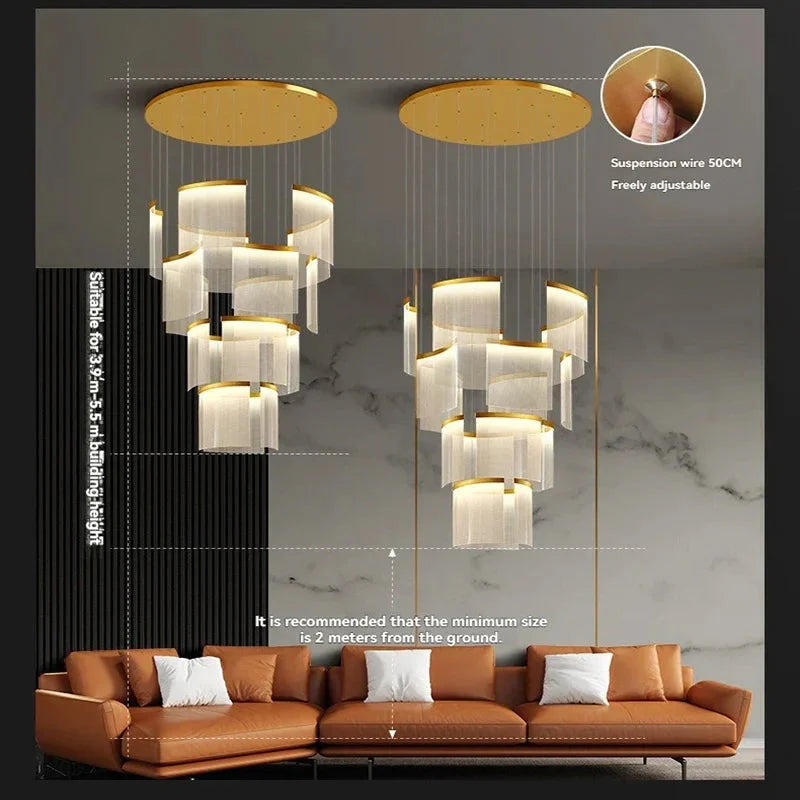 Nordic Ceiling Stair Chandelier Gold/Black