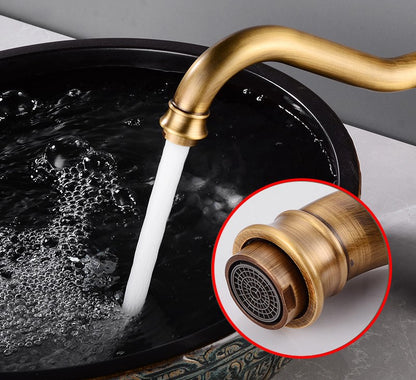 Single-Handled Deck Mount Bathroom Sink Faucet in Antique Brass