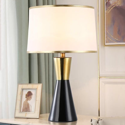 Elegant European Ceramic & Copper Bedside Table Lamp