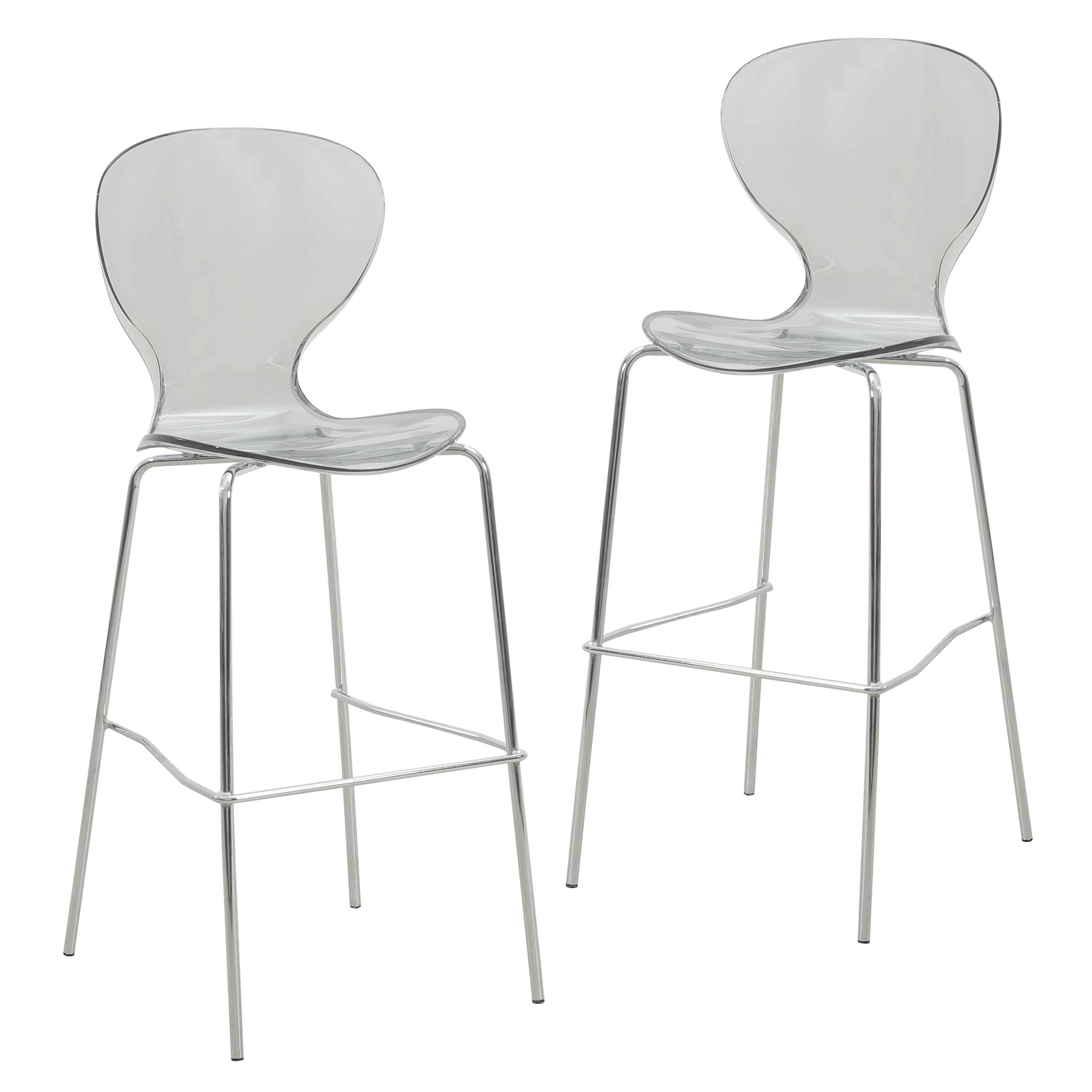 Oyster Acrylic Barstool with Steel Frame in Chrome Finish Set of 2 in Clear