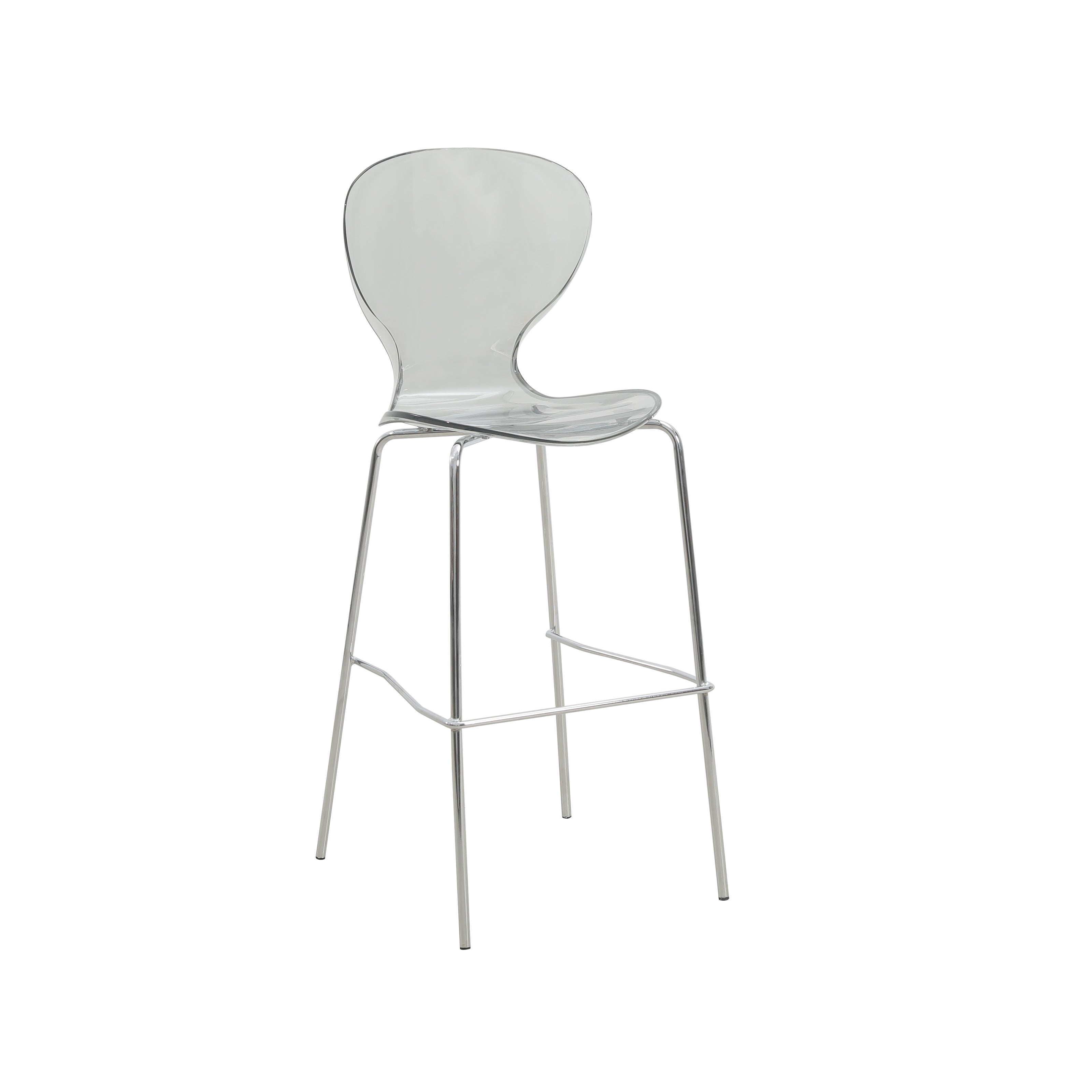 Oyster Acrylic Barstool with Steel Frame in Chrome Finish in Smoke