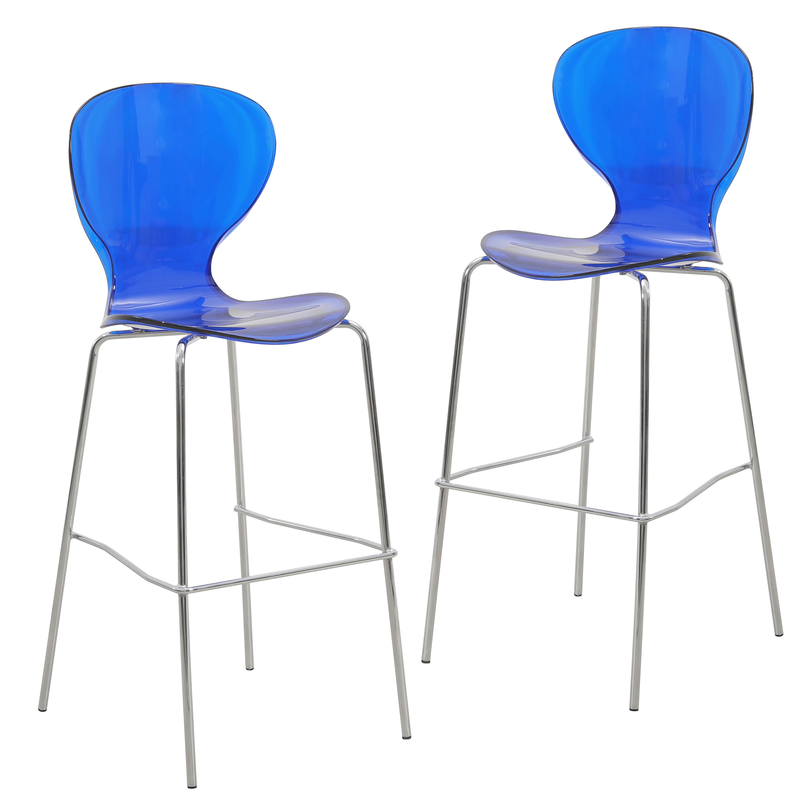 Oyster Acrylic Barstool with Steel Frame in Chrome Finish Set of 2 in Clear