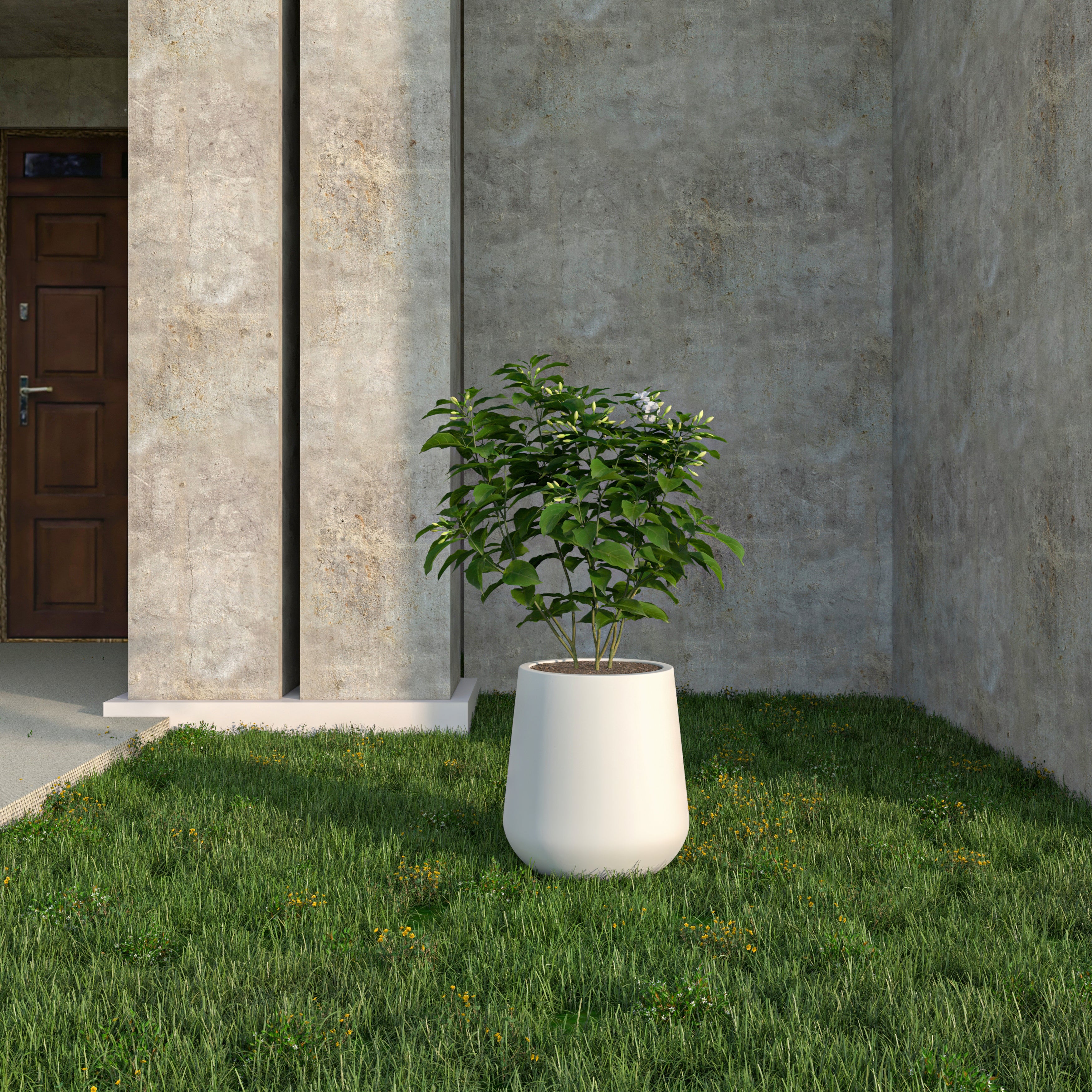 Orchid Seires Poly Stone Planter in Aged Concrete 11.8 Dia 12 High