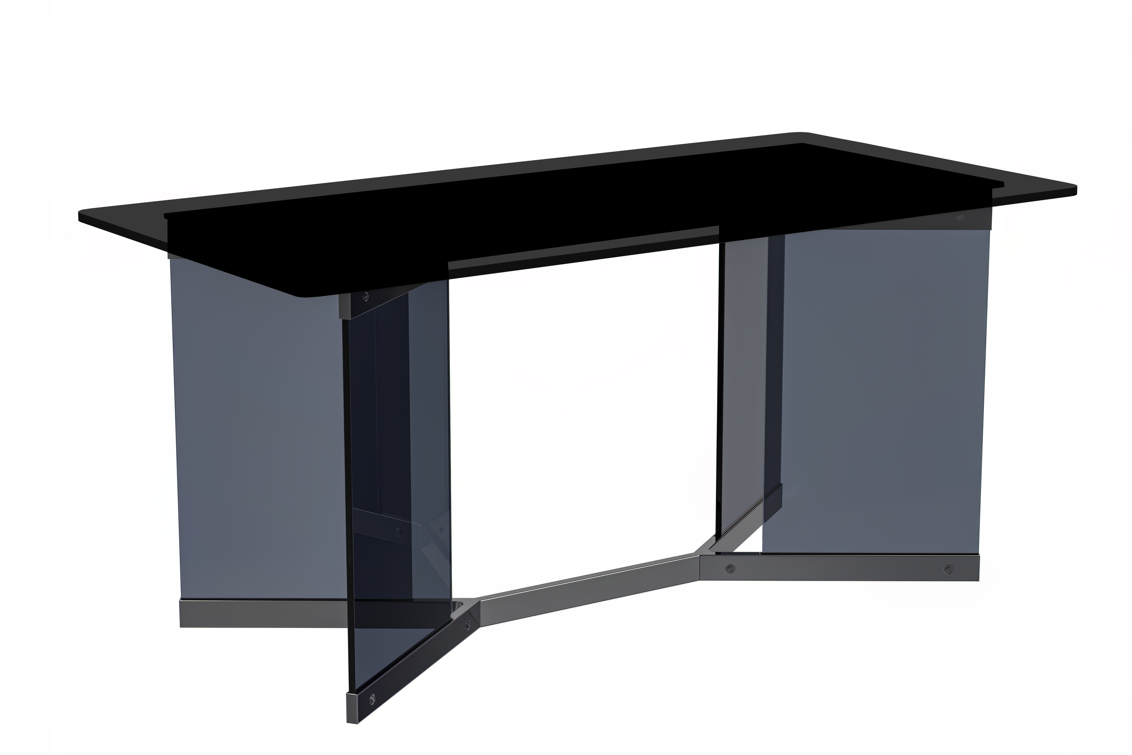 Oryn Series Modern Dining Table Black Glass and Steel Base, With 55 Black Glass Top