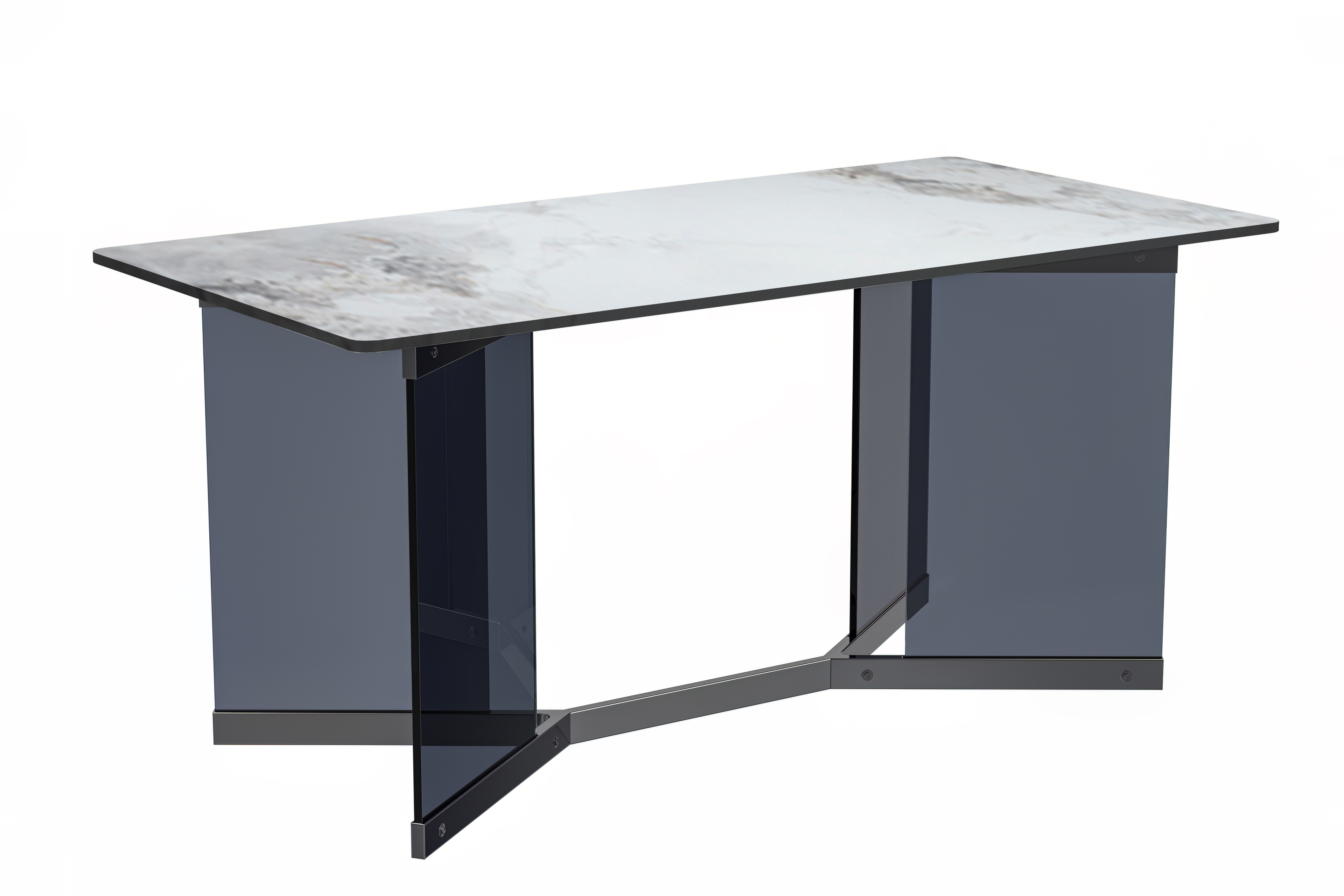 Oryn Series Modern Dining Table Black Glass and Steel Base, With 55 Black Glass Top