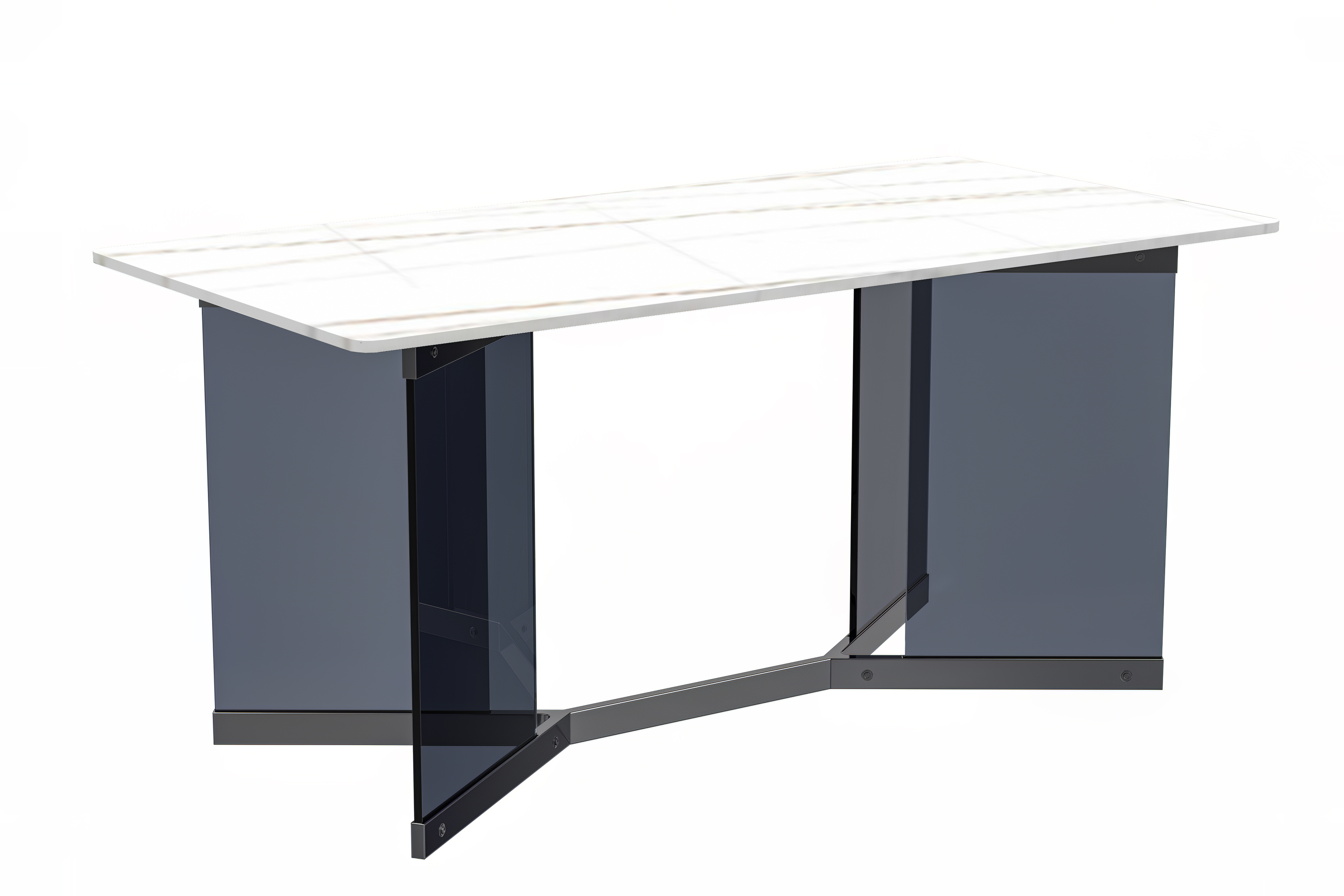 Oryn Series Modern Dining Table Black Glass and Steel Base, With 55 White/Gold Sintered Stone Top