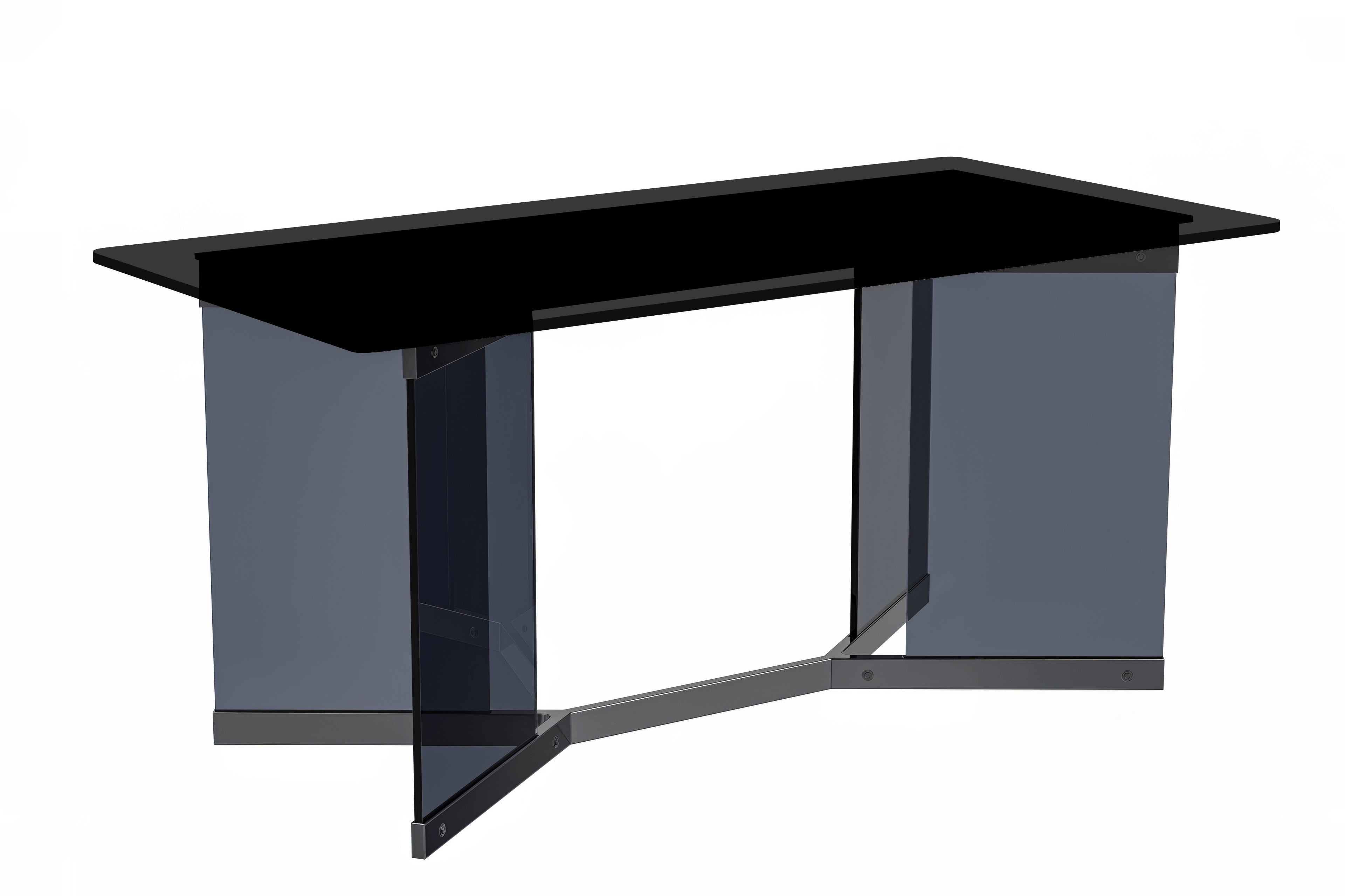 Oryn Series Modern Dining Table Black Glass and Steel Base, With 62" Black Glass Top