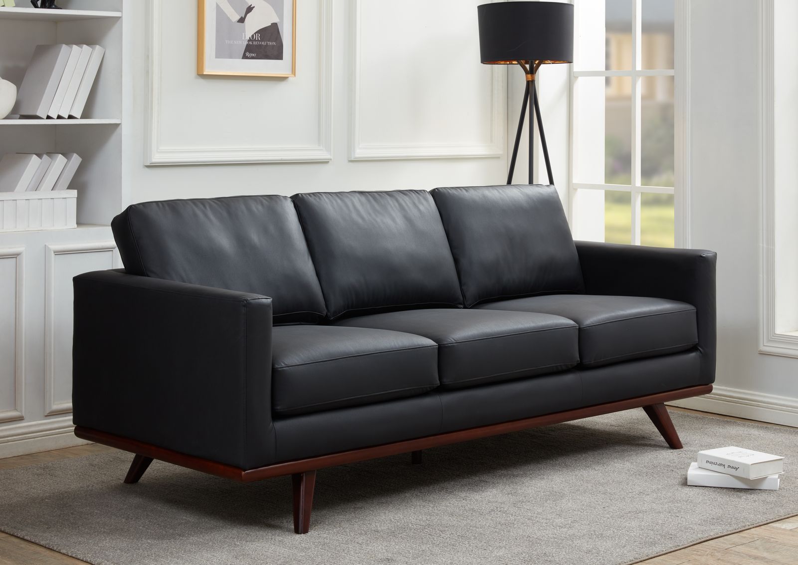 Edvin Leather Sofa - Birch Wood Base