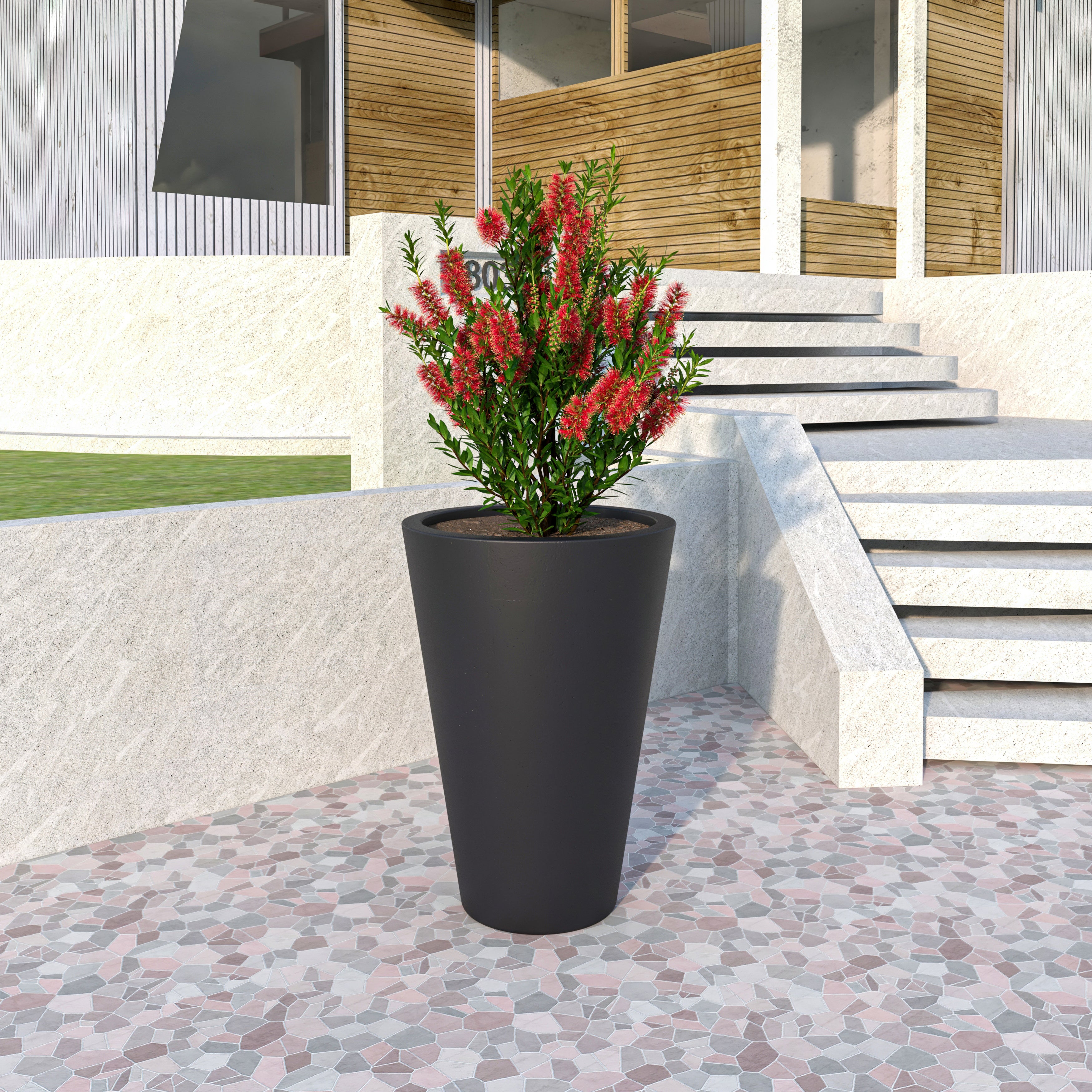 Pebble Series Poly Stone Planter 19.7." Dia 27.6" High in Black