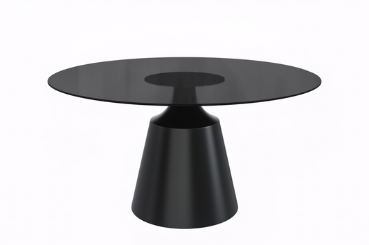 Prynn Series Round Dining Table Black Base with 60 Round Black Glass Top
