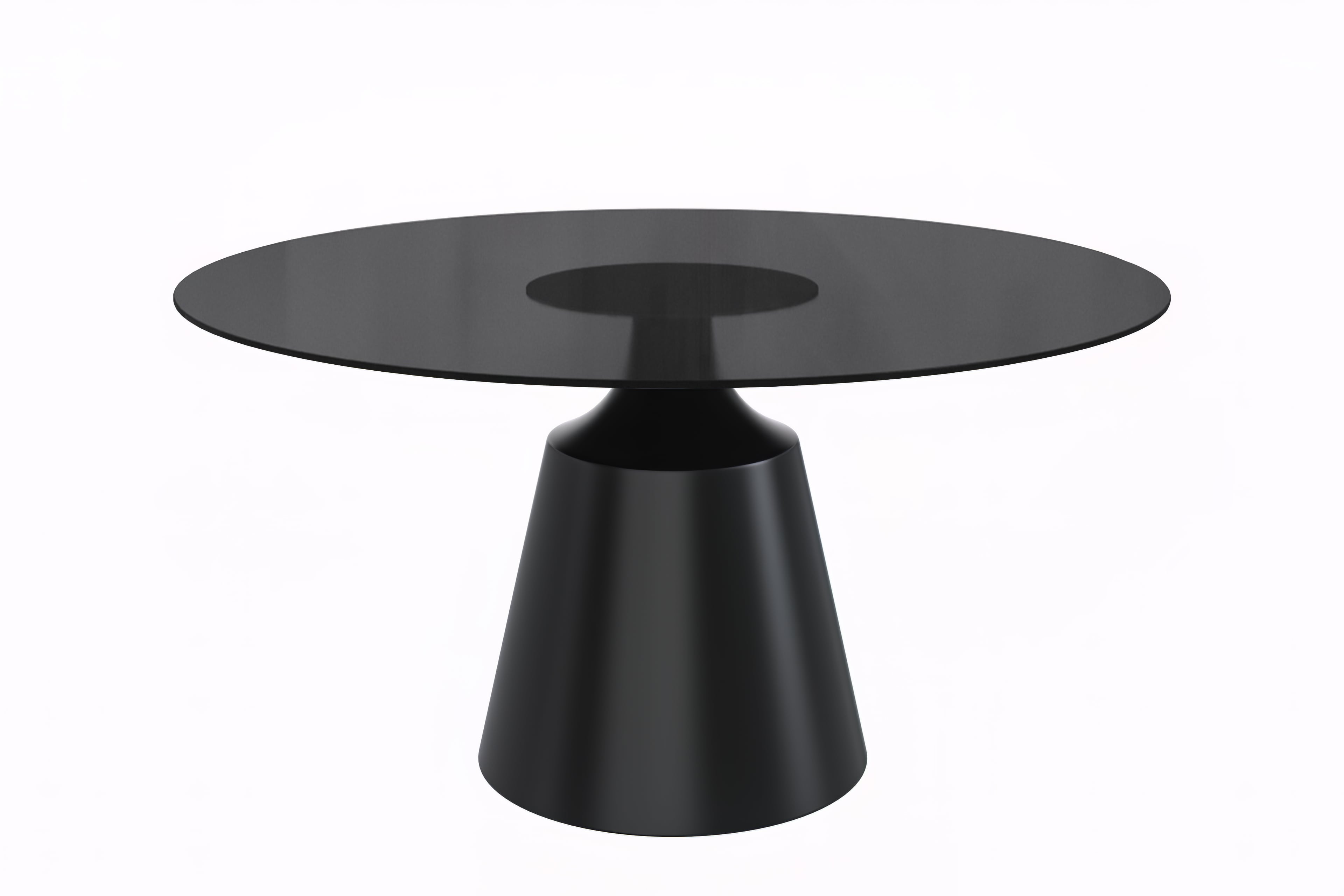 Prynn Series Round Dining Table Black Base with 71 Round Black Glass Top